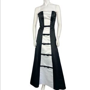 Vtg  90s Jessica McClintock X Gunne Sax Strapless  Black & White Tuxedo Dress